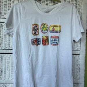 J. Crew White Short Sleeve Tee with Colorful Tin Can Graphic